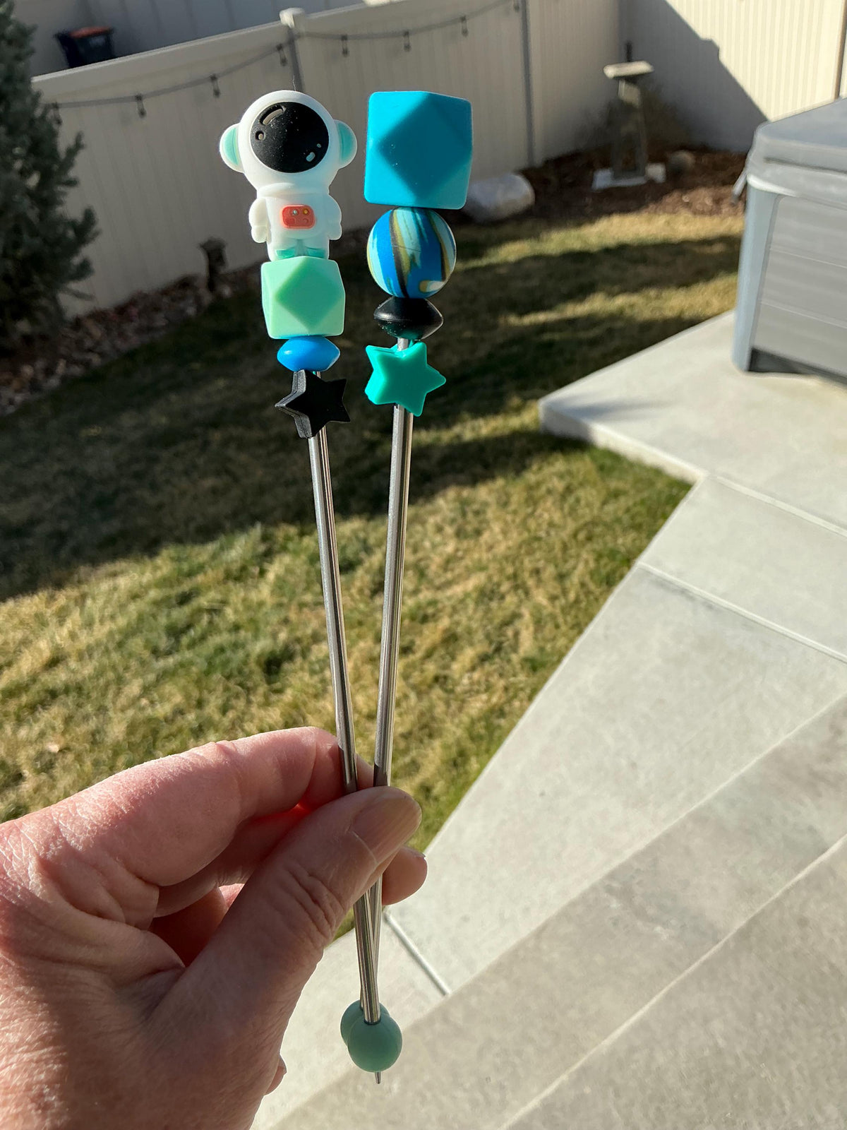 Pair of 8" Astronaut Amigurumi Sewing Sticks: 8-Inch Crochet Plushie Aids, Outer Space Knitting Needles