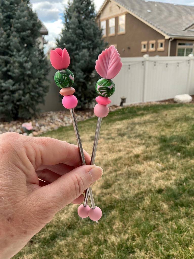 Pair of 6" Springtime Butterfly, Rainbow, Tulip, and Leaf Amigurumi Sticks: Crochet Plushie Aids, Knitting Needles