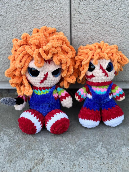Handmade Crochet Killer Doll Plushie | Creepy Cute Horror-Inspired Amigurumi | Horror Slasher Movie Character | Chenille Yarn Scary Doll Toy
