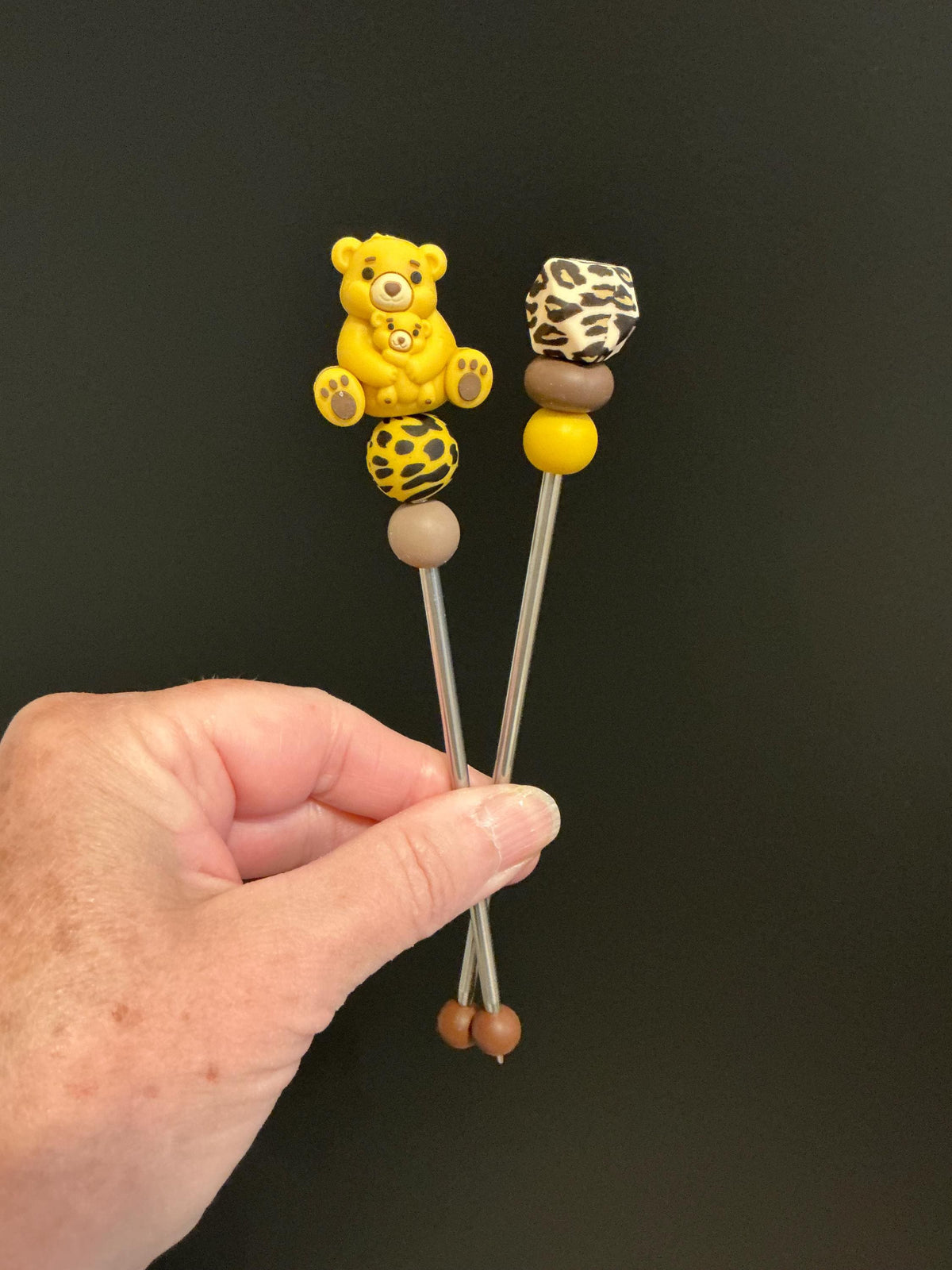 Pair of 6" Kawaii Teddy Bear Amigurumi Sticks: Crochet Plushie Aids, Knitting Needles