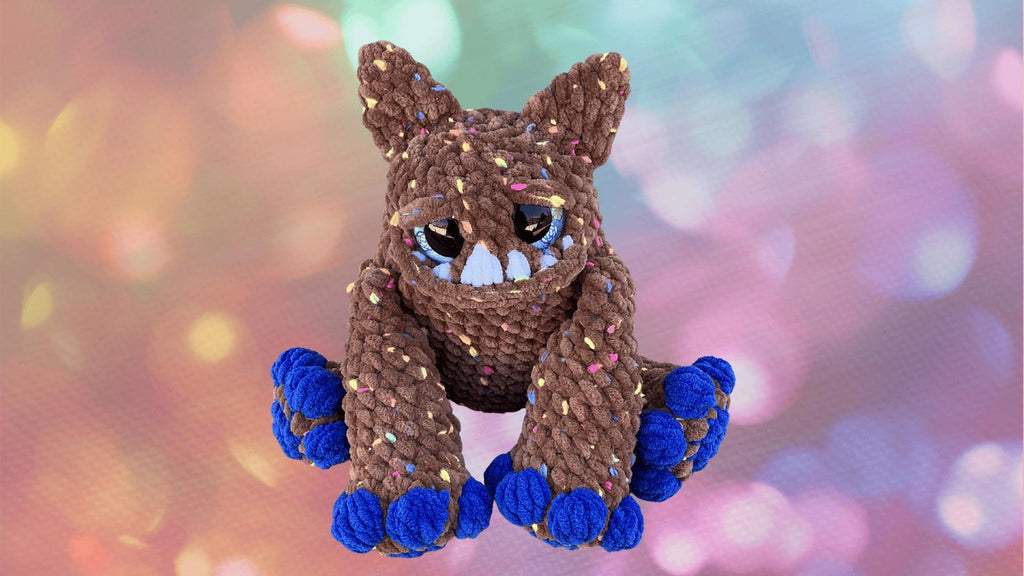Handmade Crochet Chocolate Pom Pom Monster | Tiny Chenille Plush Desk Buddy Toy