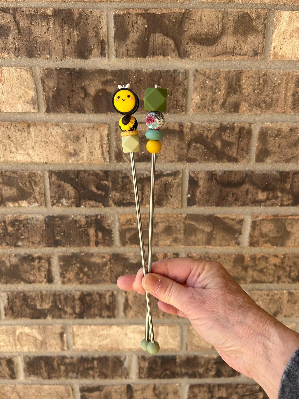Pair of 10" Kawaii Bumblebee Amigurumi Sewing Sticks: Crochet Plushie Aids, Knitting Needles