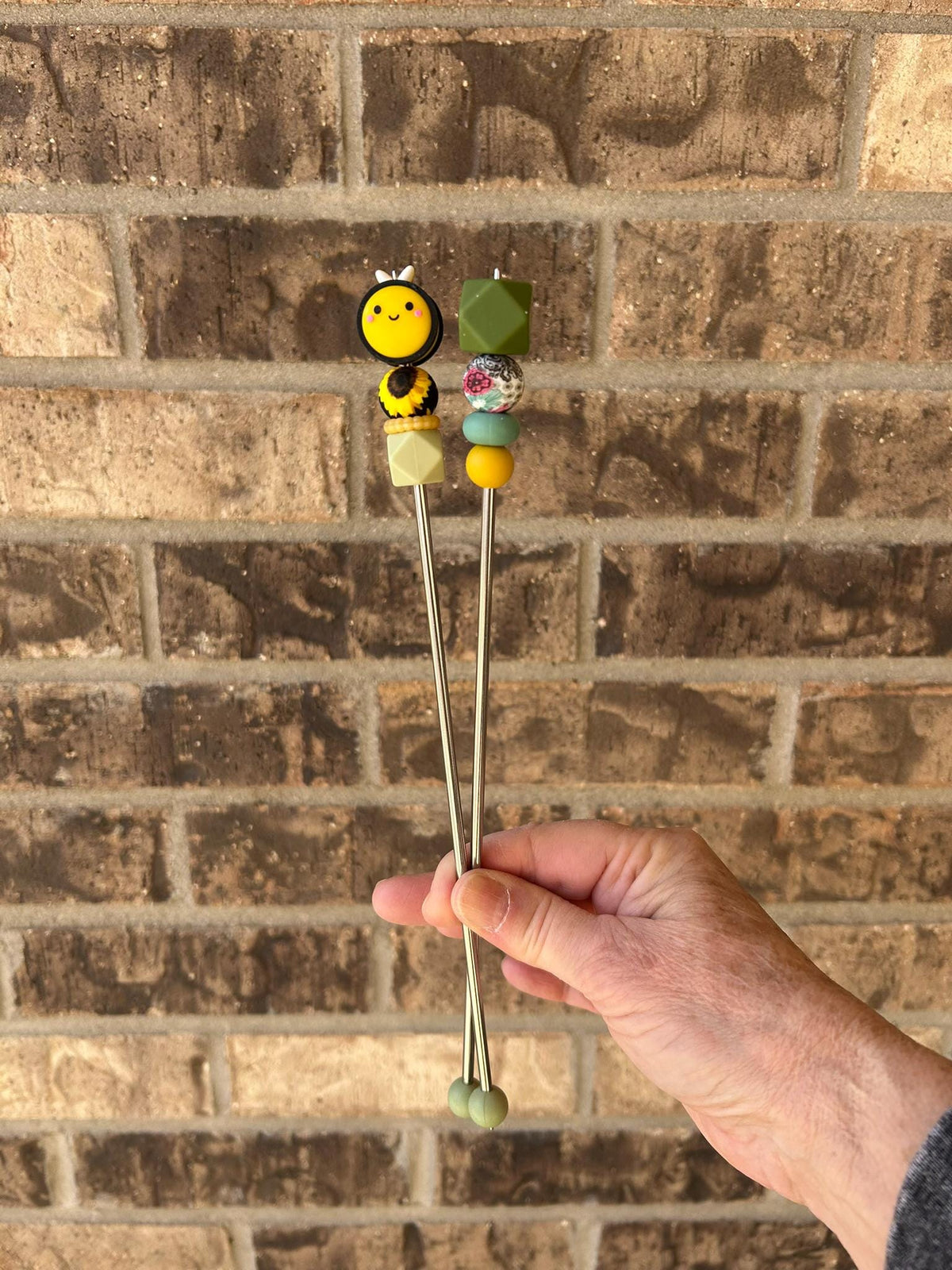 Pair of 10" Kawaii Bumblebee Amigurumi Sewing Sticks: Crochet Plushie Aids, Knitting Needles