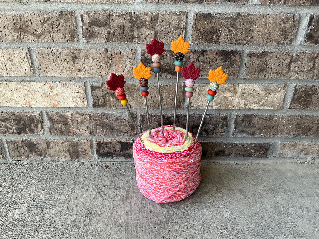 Pair of 10" Maple Leaf Amigurumi Sewing Sticks: Autumn Crochet Plush Knitting Needles