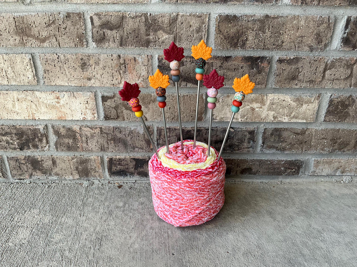 Pair of 10" Maple Leaf Amigurumi Sewing Sticks: Autumn Crochet Plush Knitting Needles