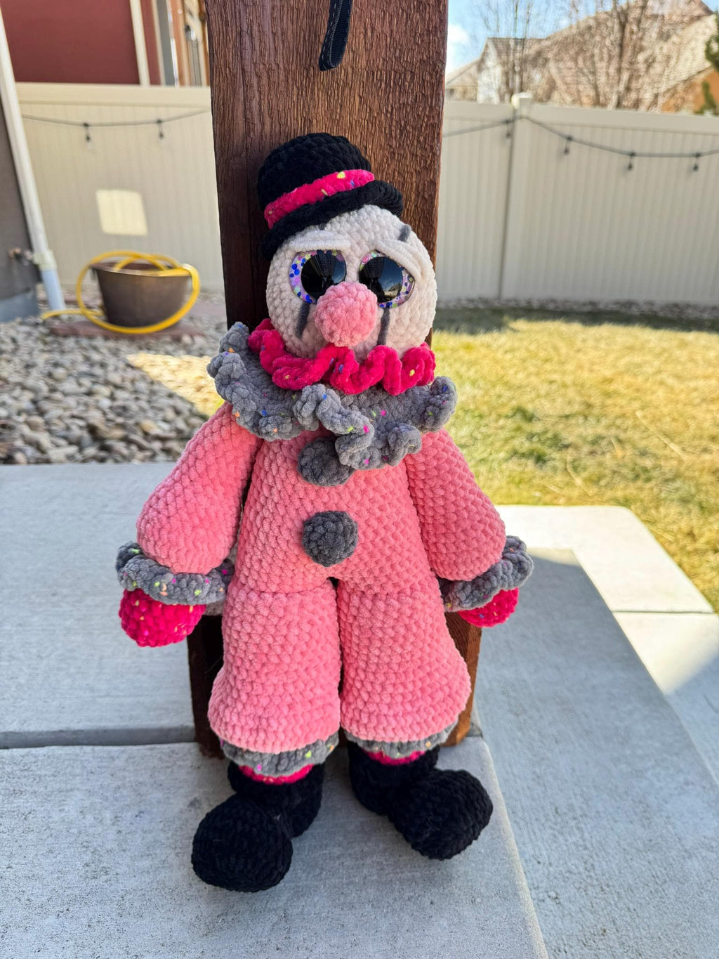 Large Handmade Crochet Circus Clown Plush – Colorful Amigurumi Stuffed Doll, Whimsical Carnival Toy