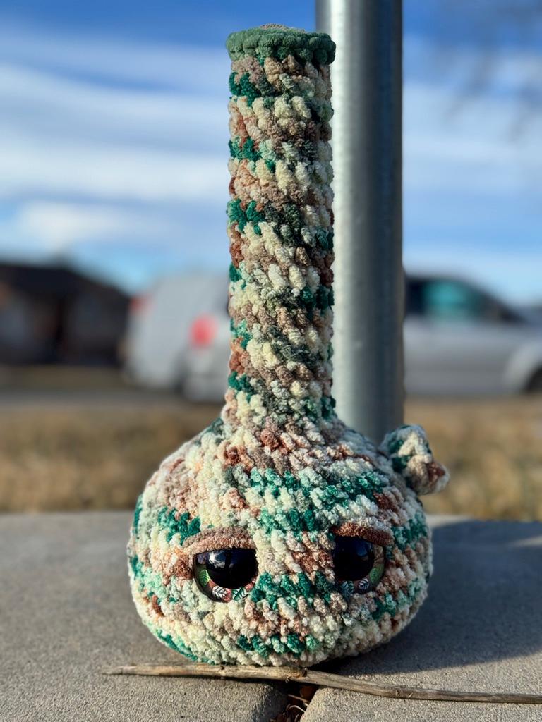 Handmade Camoflauge Bong Crochet Plushie | Funny Stoner Gift | Cute Weed Decor | 420 Camo Room Decor | Chill Vibe Gift for Friends
