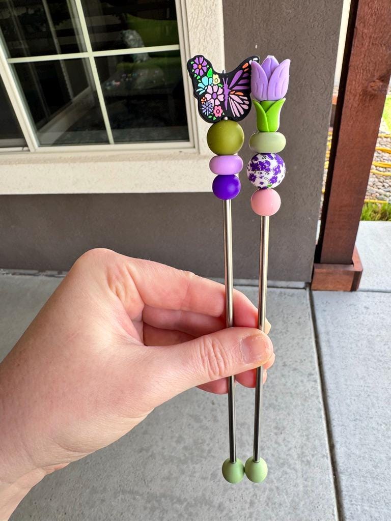 Pair of 8" Butterfly Tulip Amigurumi Sewing Sticks: Spring Crochet Plushie Aids | Plushie Poker