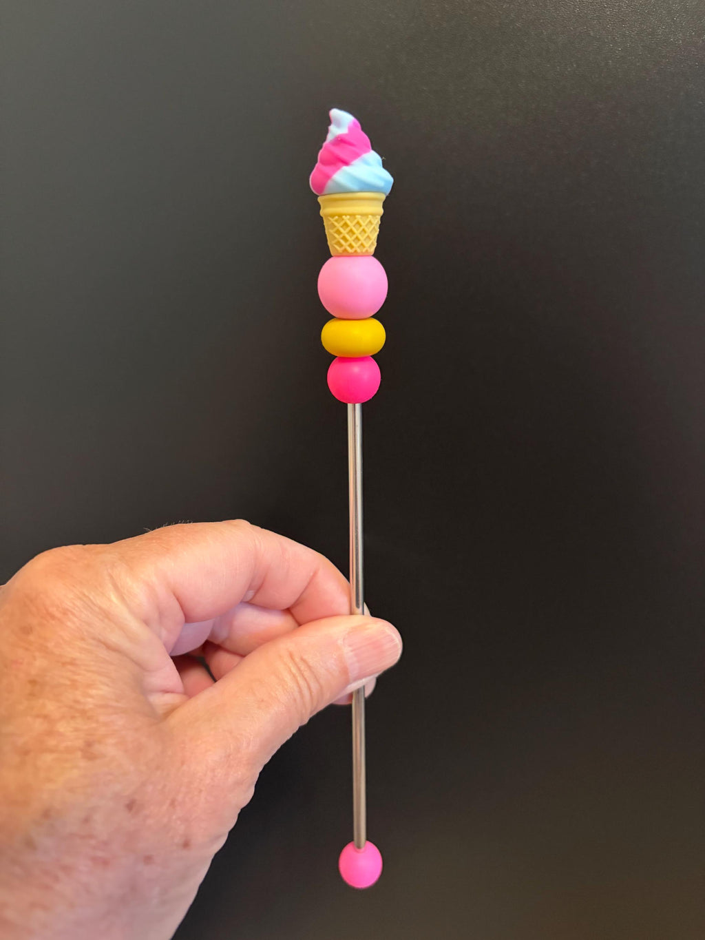 8" Single Scoop Swirl Ice Cream Amigurumi Sewing Stick: Crochet Plushie Aid | Plushie Knitting Needle | Foodie Ice Cream Cone Ami Stick