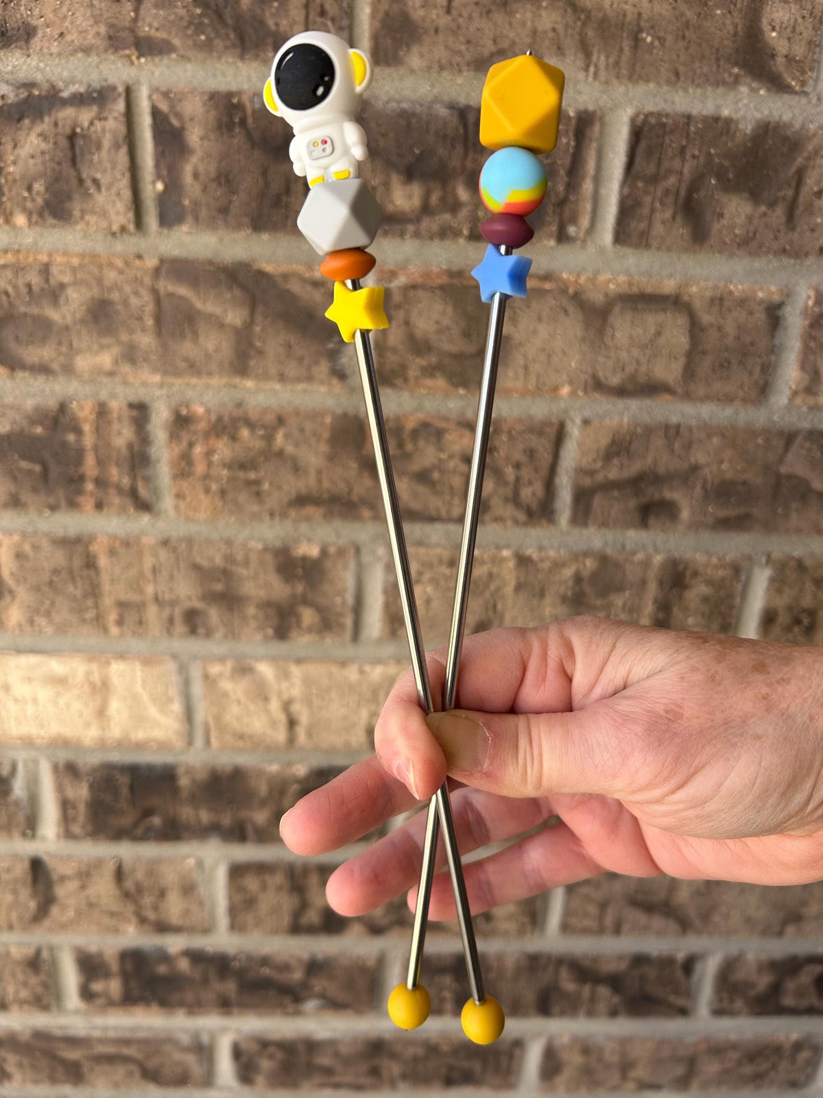 Pair of 10" Astronaut Amigurumi Sewing Sticks: Crochet Plushie Knitting Aids, Outer Space Theme