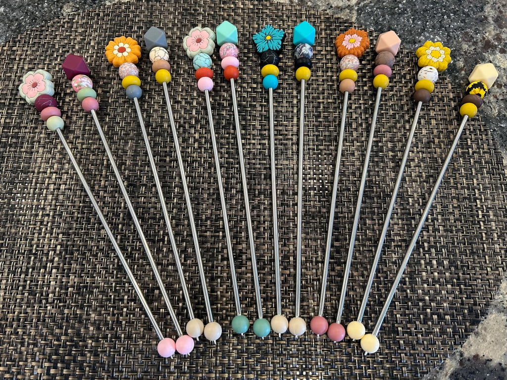 Pair of 10" Flower Amigurumi Sewing Sticks: Crochet Plushie Aids | Crochet Plushie Knitting Needles | Floral Ami Sticks | Retro Flowers
