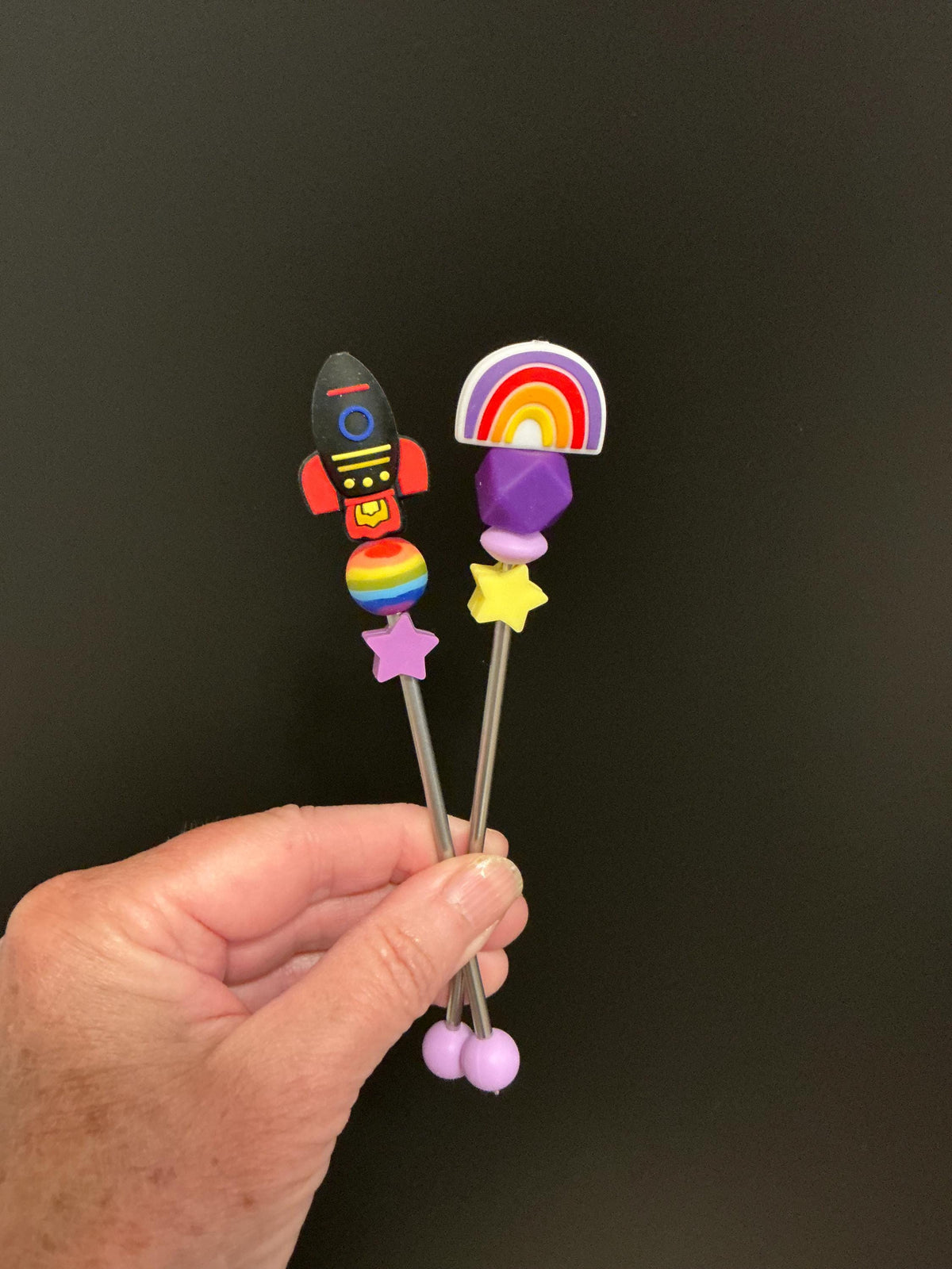 Pair of 6" Space Travel Series Amigurumi Sewing Sticks: 8-Inch Crochet Plushie Aids, Outer Space Knitting Needles