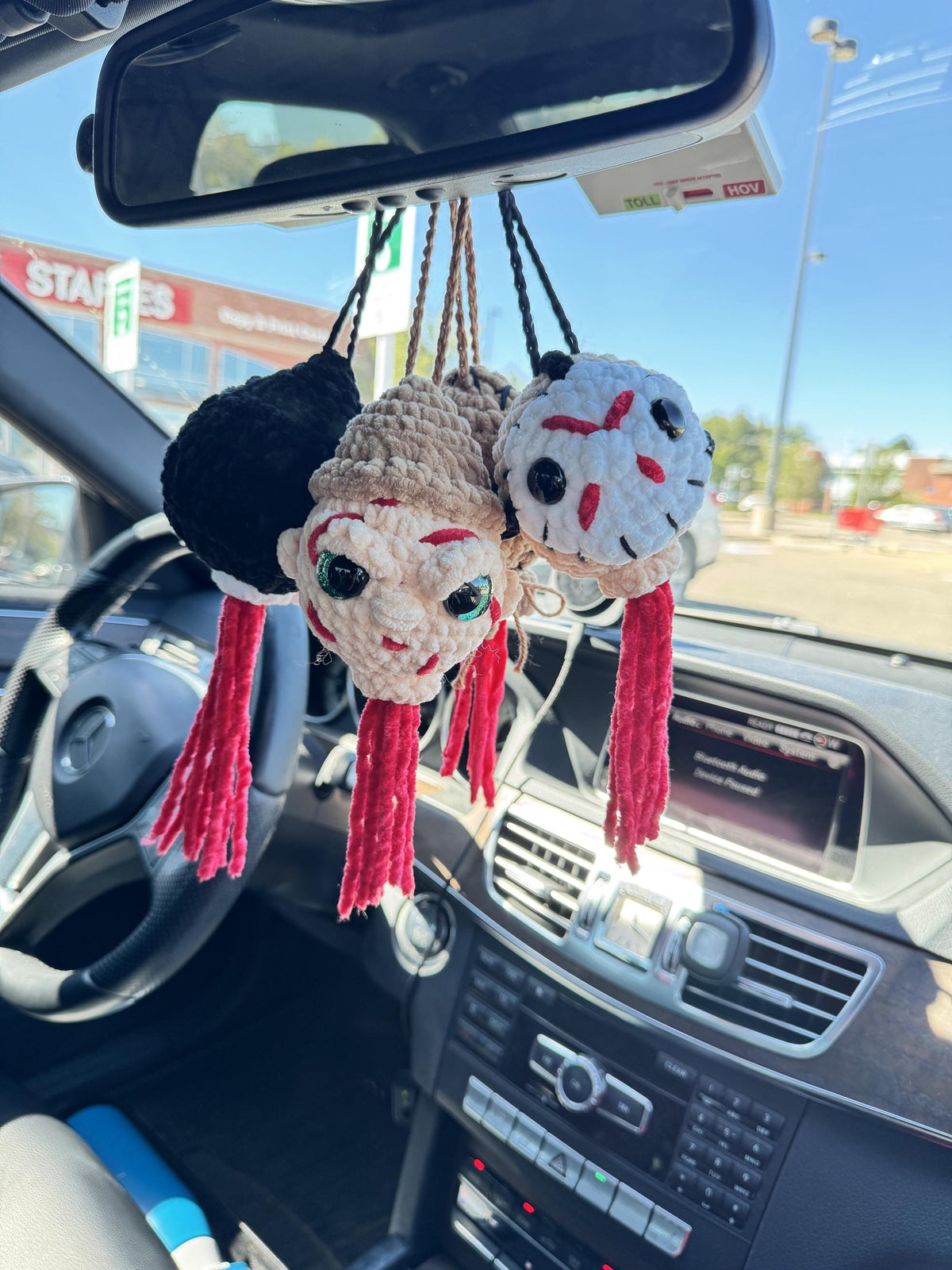 Handmade Crochet Severed Slasher Horror Icon Heads Rear View Mirror Car Swing | Horror Character Car Hanger