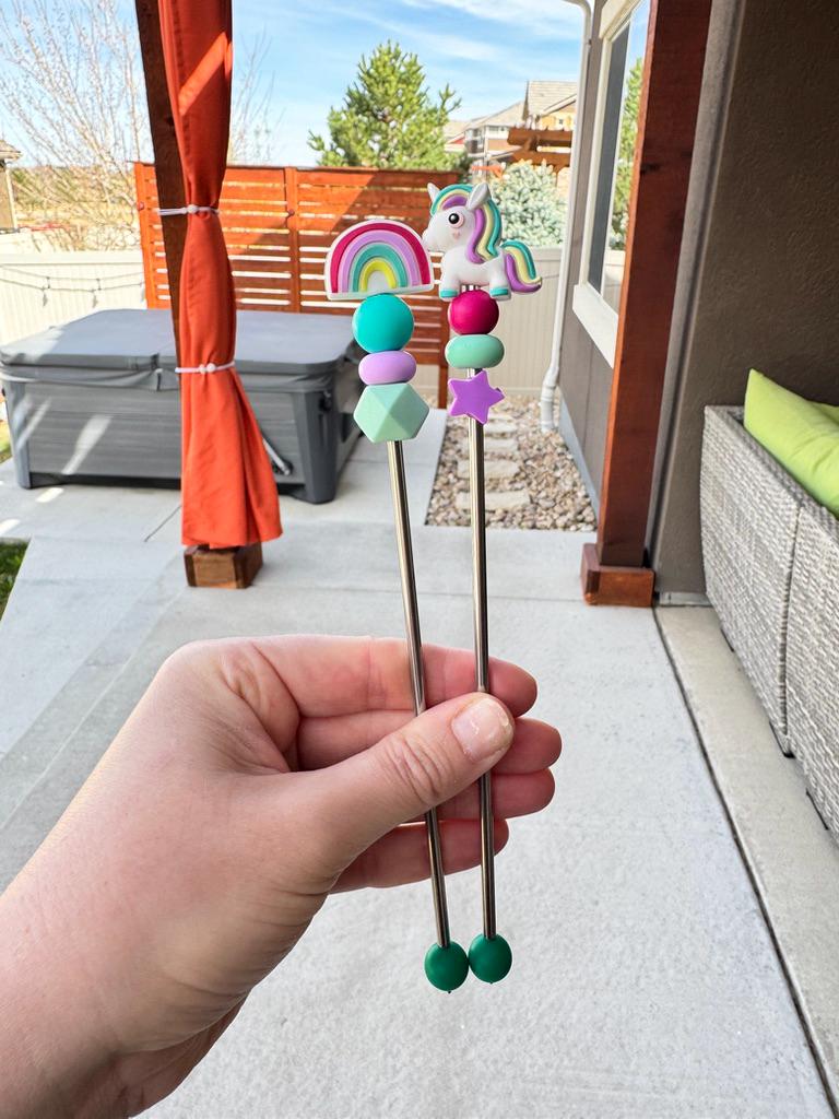 Pair of 8" Pony & Rainbow Amigurumi Sewing Sticks: Crochet Plushie Aids, Magical Knitting Needles