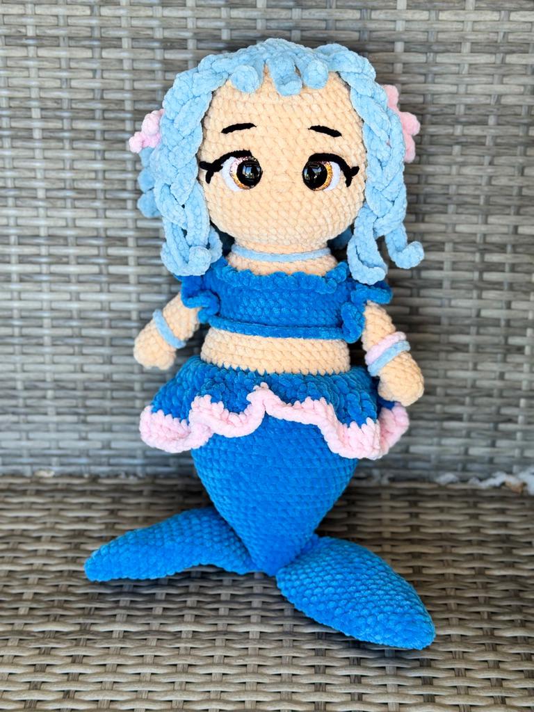 Handmade Crochet Mermaid Plushie: Chenille Yarn, Glitter Eyes, Nursery Decor