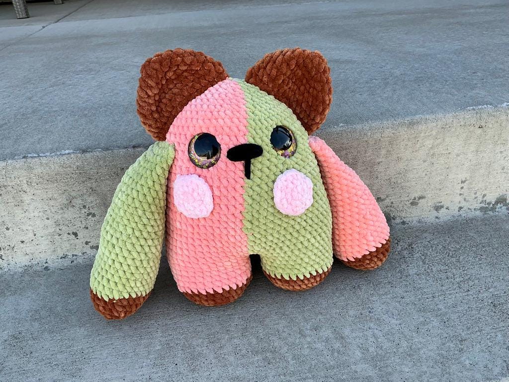 Handmade Crochet Bear Plushie – Ultra Soft Velvet Teddy Toy, Kawaii Stuffed Animal