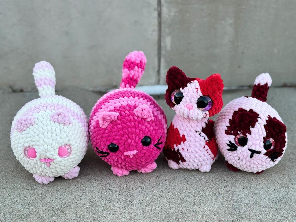 Crochet Calico Cat Plushie | Handmade Chenille Valentine's Gift