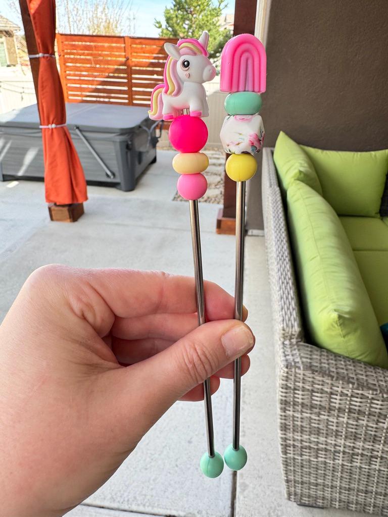 Pair of 8" Pony & Rainbow Amigurumi Sewing Sticks: Crochet Plushie Aids, Magical Knitting Needles