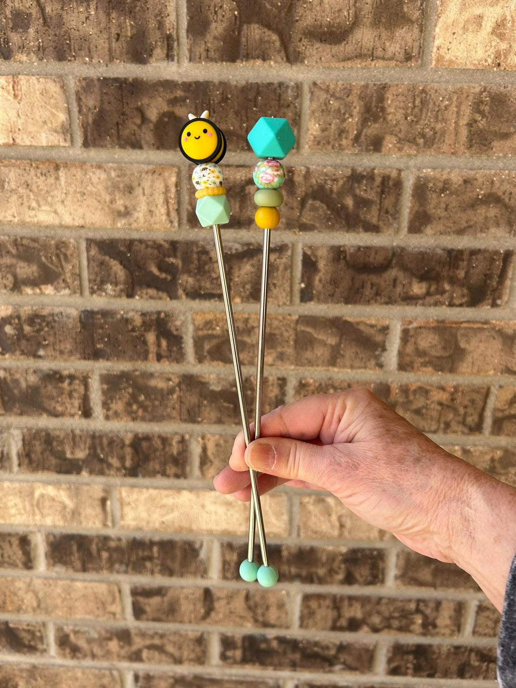 Pair of 10" Kawaii Bumblebee Amigurumi Sewing Sticks: Crochet Plushie Aids, Knitting Needles