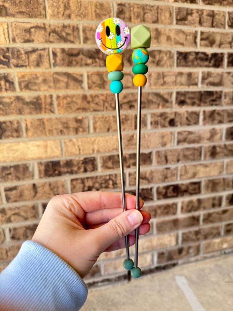 Pair of 10" Rainbow Smiley Face Sewing Sticks: Crochet Plushie Aids | Crochet Plushie Knitting Needles | 90s Throwback Retro Plushie Poker