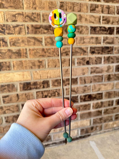Pair of 10" Rainbow Smiley Face Sewing Sticks: Crochet Plushie Aids | Crochet Plushie Knitting Needles | 90s Throwback Retro Plushie Poker