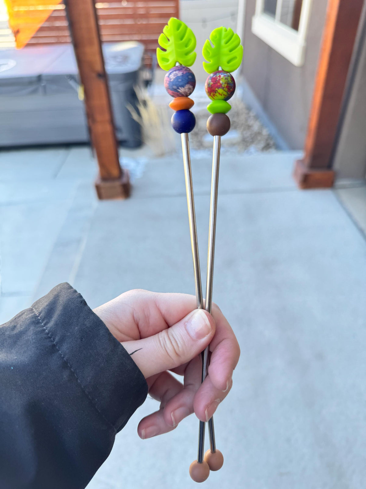 Pair of 10" Kawaii Leaf Amigurumi Sewing Sticks: Crochet Plushie Aids, Knitting Needles