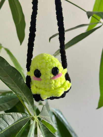 Glow in the Dark Handmade Crochet Ghost Car Charm, Cute Glowing Ghost Car Swing, Halloween Car Charm Hanger, Halloween Decor, Gift for Her
