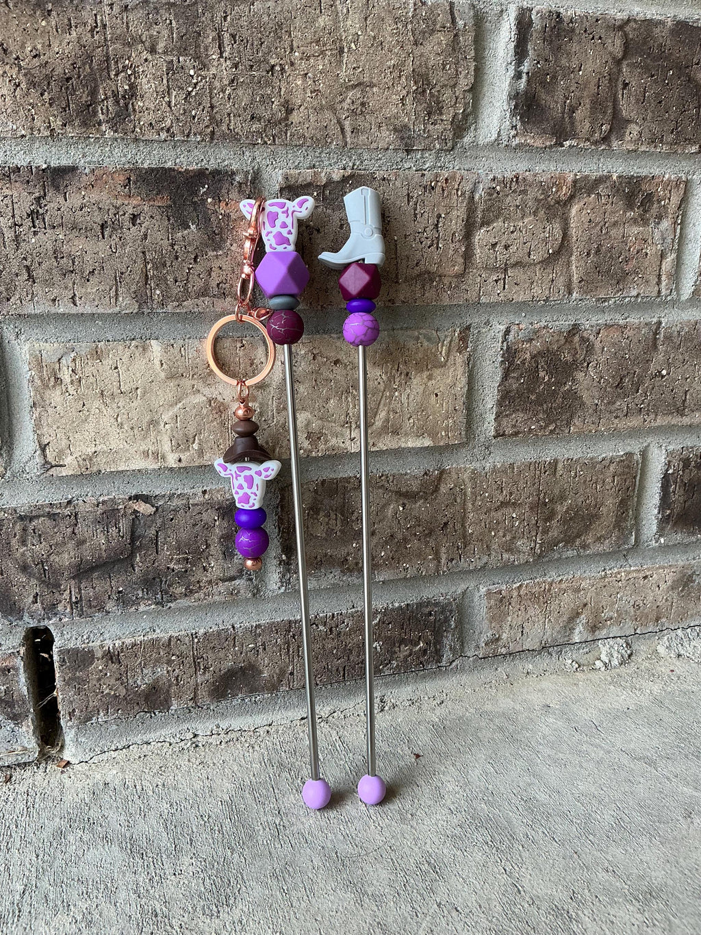 Pair of 10" Western Ami Sticks with FREE KEYCHAIN | Boot, Cow, Cactus Amigurumi Sticks| Cowboy Crochet Plushie Knitting Needles