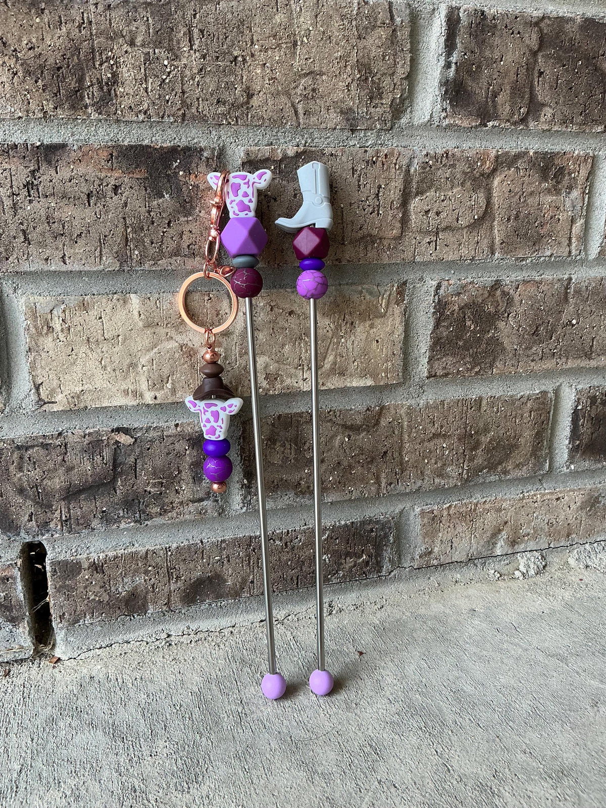 Pair of 10" Western Ami Sticks with FREE KEYCHAIN | Boot, Cow, Cactus Amigurumi Sticks| Cowboy Crochet Plushie Knitting Needles