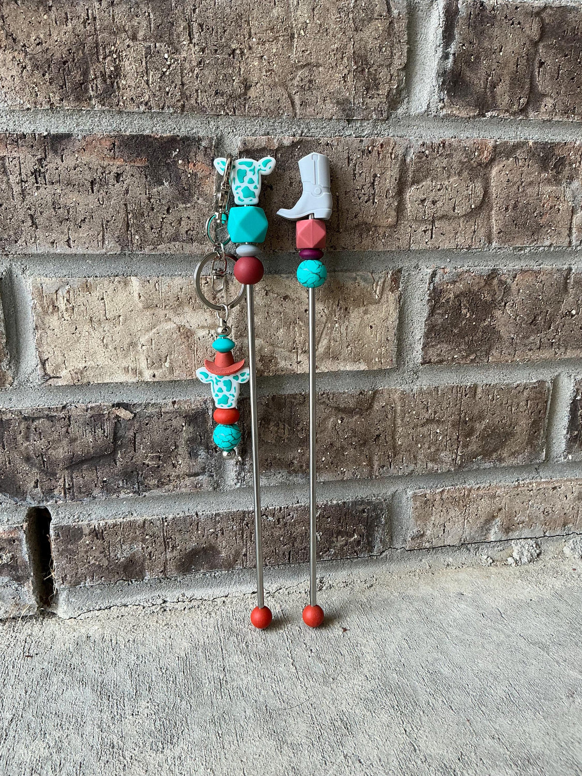 Pair of 10" Western Ami Sticks with FREE KEYCHAIN | Boot, Cow, Cactus Amigurumi Sticks| Cowboy Crochet Plushie Knitting Needles