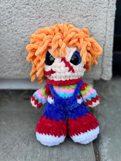 Handmade Crochet Killer Doll Plushie | Creepy Cute Horror-Inspired Amigurumi | Horror Slasher Movie Character | Chenille Yarn Scary Doll Toy