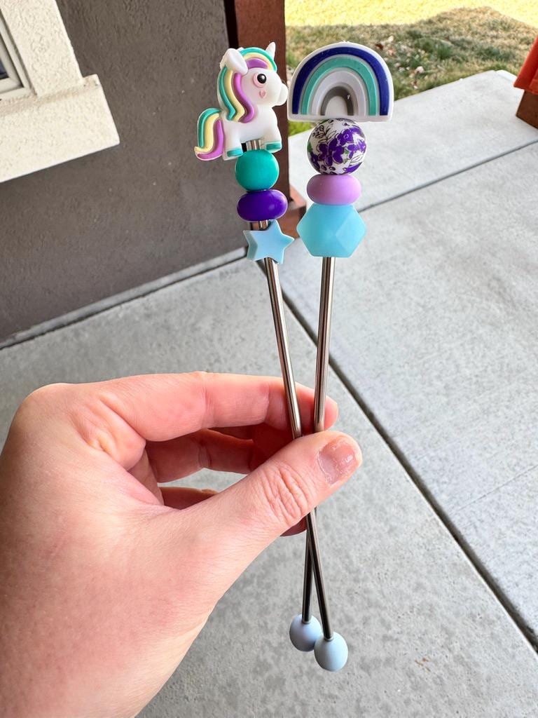 Pair of 8" Pony & Rainbow Amigurumi Sewing Sticks: Crochet Plushie Aids, Magical Knitting Needles