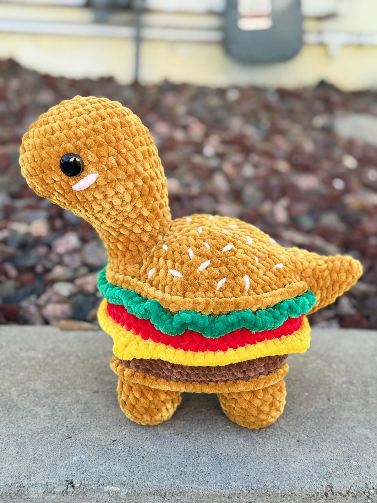 Handmade Crochet Burgersaurus Plushie - Amigurumi Dinosaur Burger Toy | Big or Mini Sized