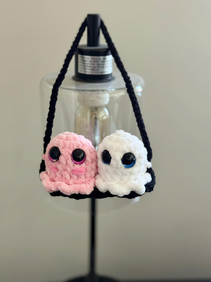Handmade Crochet Ghost Car Charms, Cute Ghost Couple Car Hanging, Halloween Car Charm Hanger, Halloween Decor, Car Gift for Her