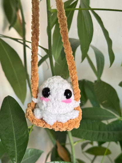 Glow in the Dark Handmade Crochet Ghost Car Charm, Cute Glowing Ghost Car Swing, Halloween Car Charm Hanger, Halloween Decor, Gift for Her