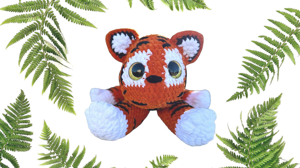 Techno the Crochet Kawaii Tiger | Large 24” Plushie | Handmade Amigurumi Cuddly Tiger Stuffed Animal