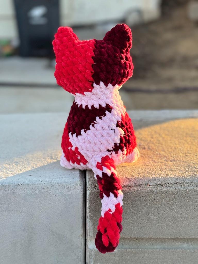 Crochet Calico Cat Plushie | Handmade Chenille Valentine's Gift