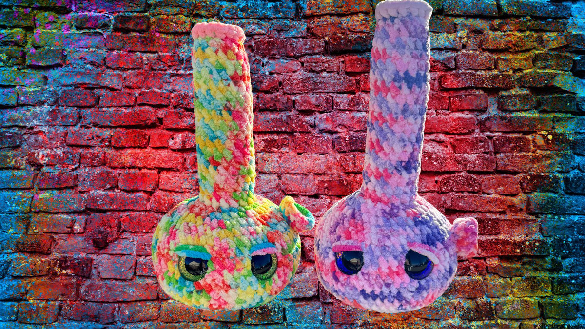Handmade Tie Dye Bong Crochet Plushie | Funny Stoner Gift | Cute Weed Decor | 420 Room Decor | Chill Vibe Gift for Friends