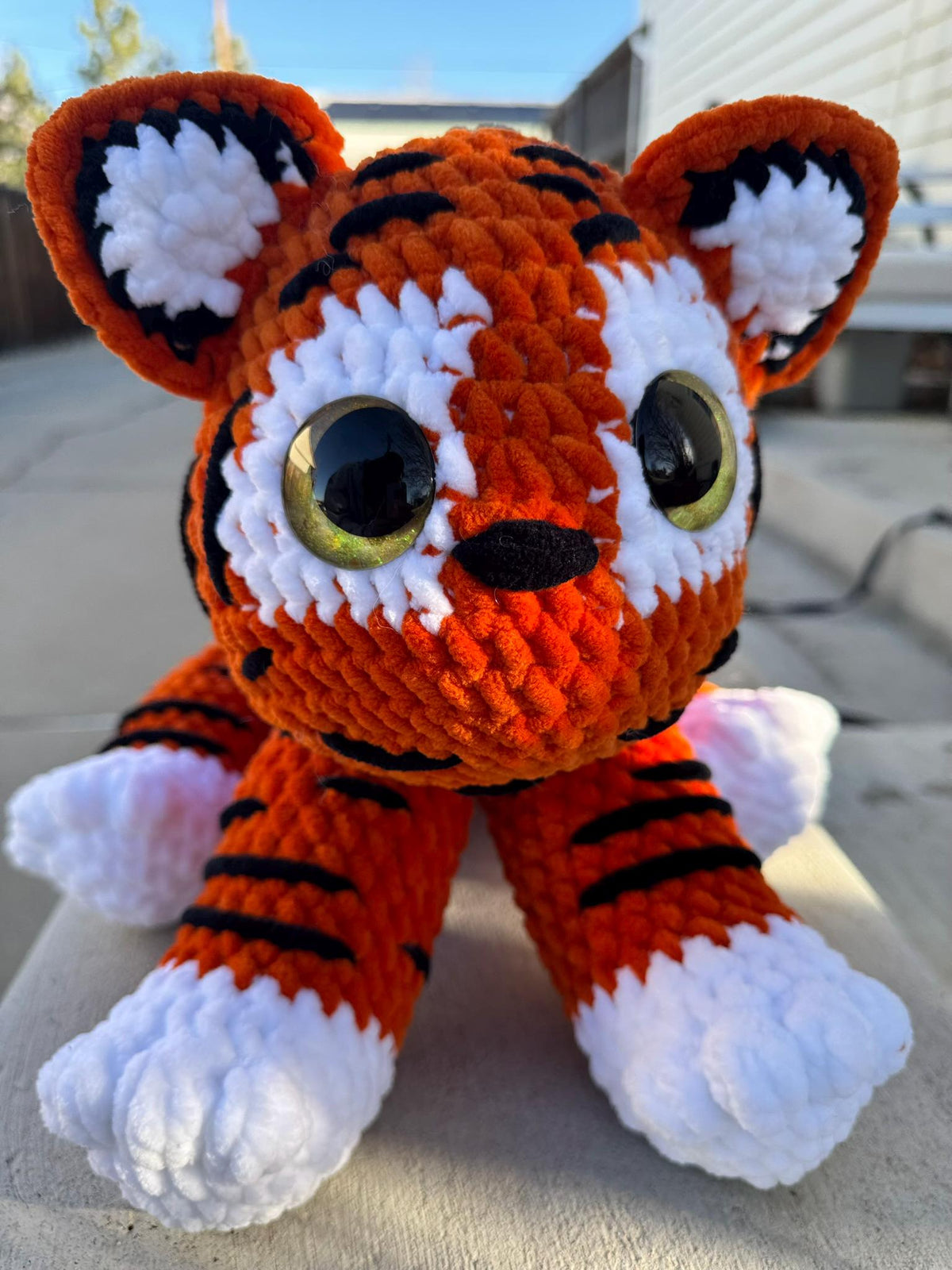Techno the Crochet Kawaii Tiger | Large 24” Plushie | Handmade Amigurumi Cuddly Tiger Stuffed Animal