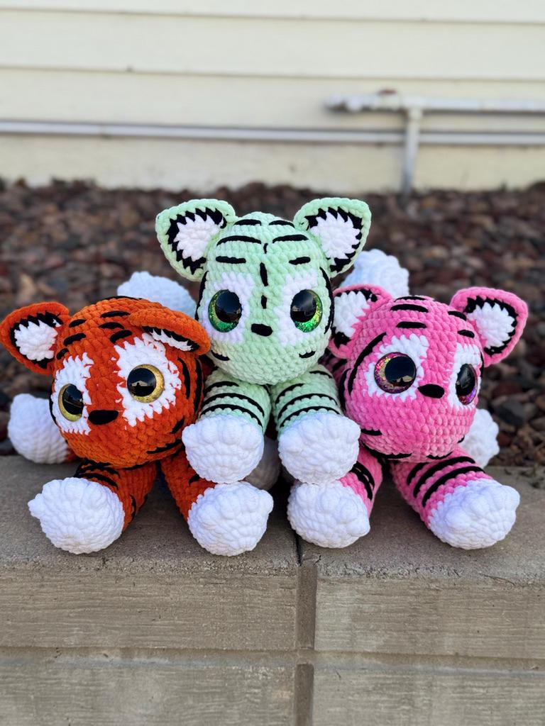 Techno the Crochet Kawaii Tiger | Large 24” Plushie | Handmade Amigurumi Cuddly Tiger Stuffed Animal