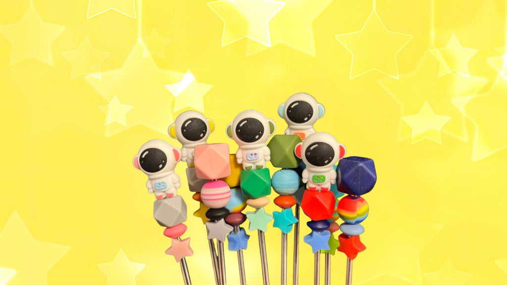 Pair of 10" Astronaut Amigurumi Sewing Sticks: Crochet Plushie Knitting Aids, Outer Space Theme