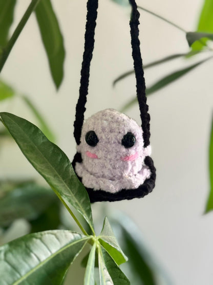 Glow in the Dark Handmade Crochet Ghost Car Charm, Cute Glowing Ghost Car Swing, Halloween Car Charm Hanger, Halloween Decor, Gift for Her
