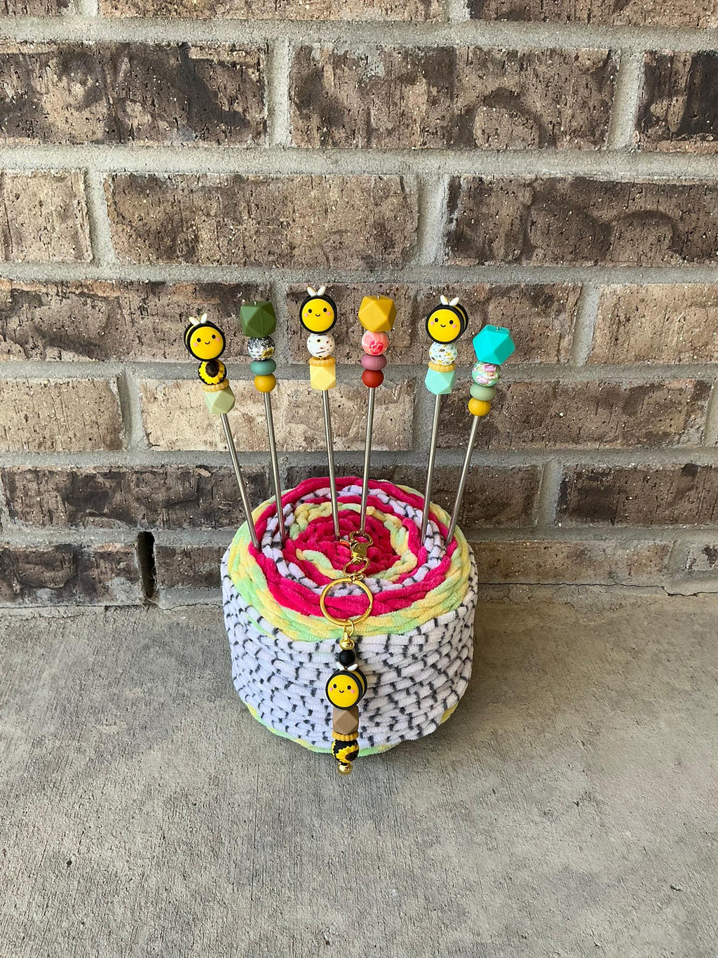 Pair of 10" Kawaii Bumblebee Amigurumi Sewing Sticks: Crochet Plushie Aids, Knitting Needles