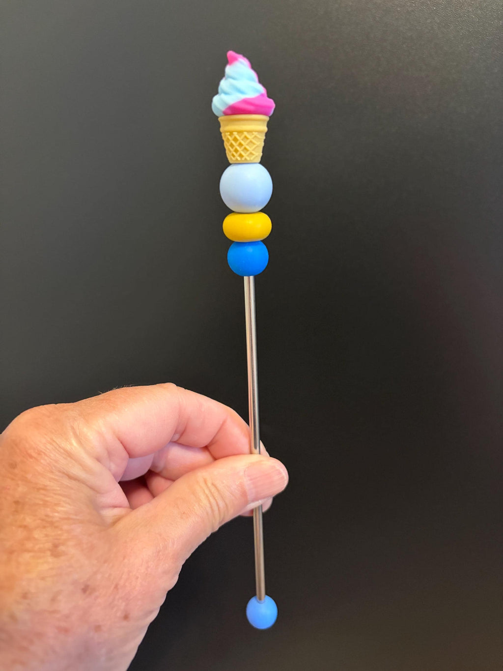 8" Single Scoop Swirl Ice Cream Amigurumi Sewing Stick: Crochet Plushie Aid | Plushie Knitting Needle | Foodie Ice Cream Cone Ami Stick