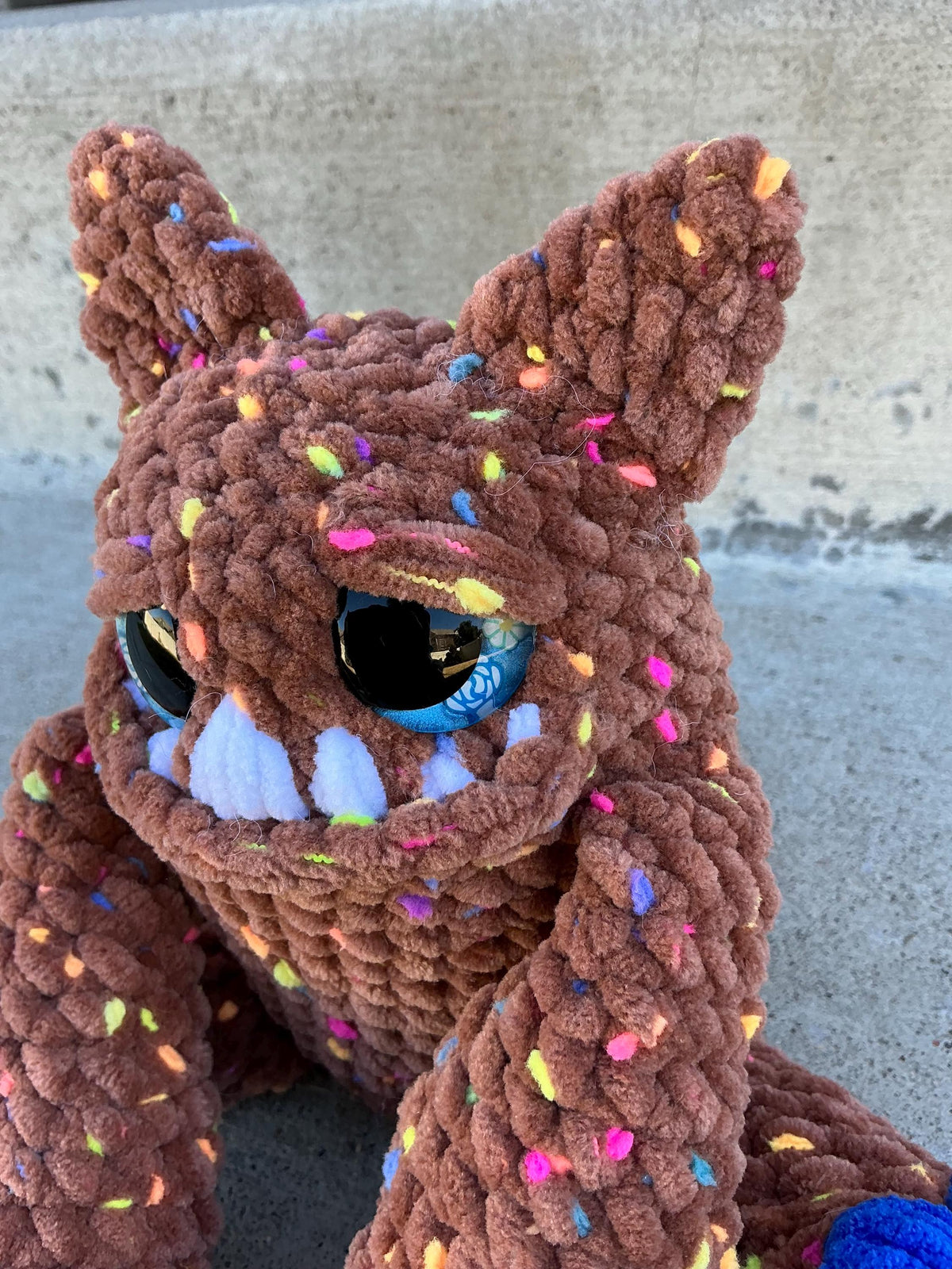Handmade Crochet Chocolate Pom Pom Monster | Tiny Chenille Plush Desk Buddy Toy