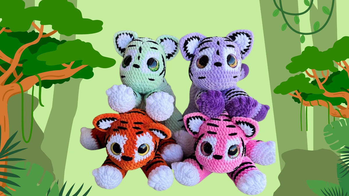 Techno the Crochet Kawaii Tiger | Large 24” Plushie | Handmade Amigurumi Cuddly Tiger Stuffed Animal