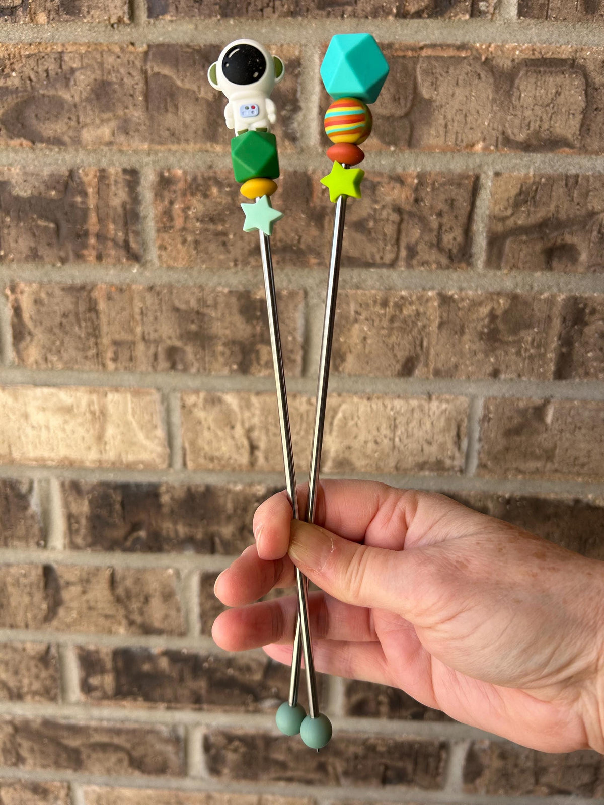 Pair of 10" Astronaut Amigurumi Sewing Sticks: Crochet Plushie Knitting Aids, Outer Space Theme